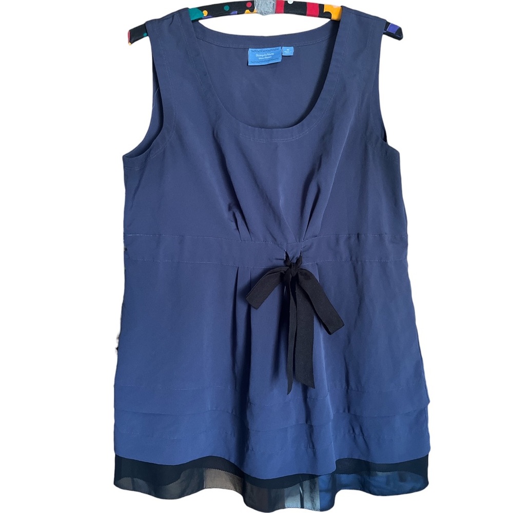 Women’s Simply Vera Blue and Black Drawstring Sleeveless Blouse Size Medium